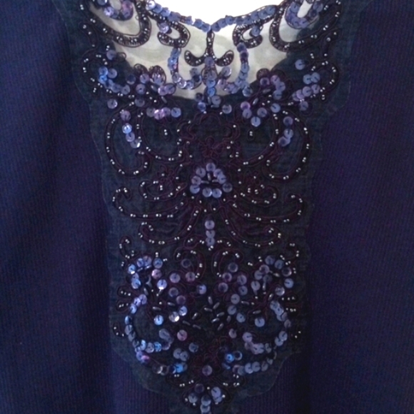 TARA RYAN NAVE BLUE SEQUIN BEADED EMBROIDERED SLEEVELESS TOP SIZE LARGE - Picture 4 of 9